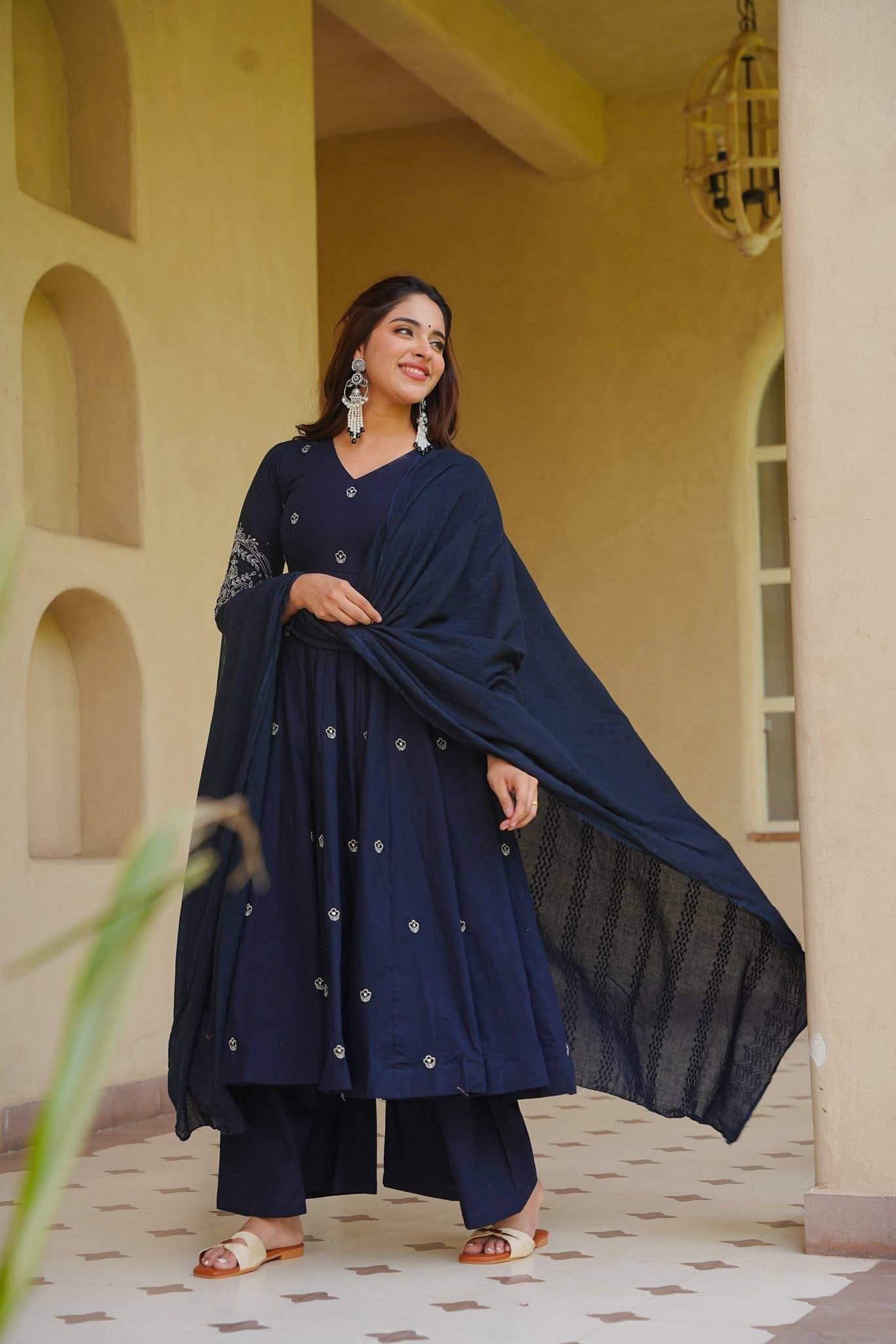 AARABA MIDNIGHT BLUE ANARKALI SUIT SET