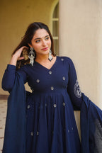 AARABA MIDNIGHT BLUE ANARKALI SUIT SET