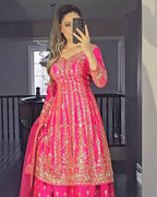 Shaniya Rani Pink Long Top Sharara Plazzo Dupatta Suit Set