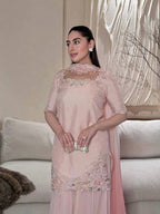 Rich Pink Petal Embroidered Suit Set