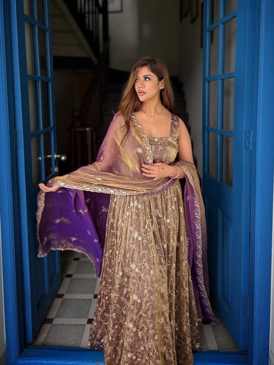 SANAM MOCHA ELEGANCE ANARKALI SUIT SET