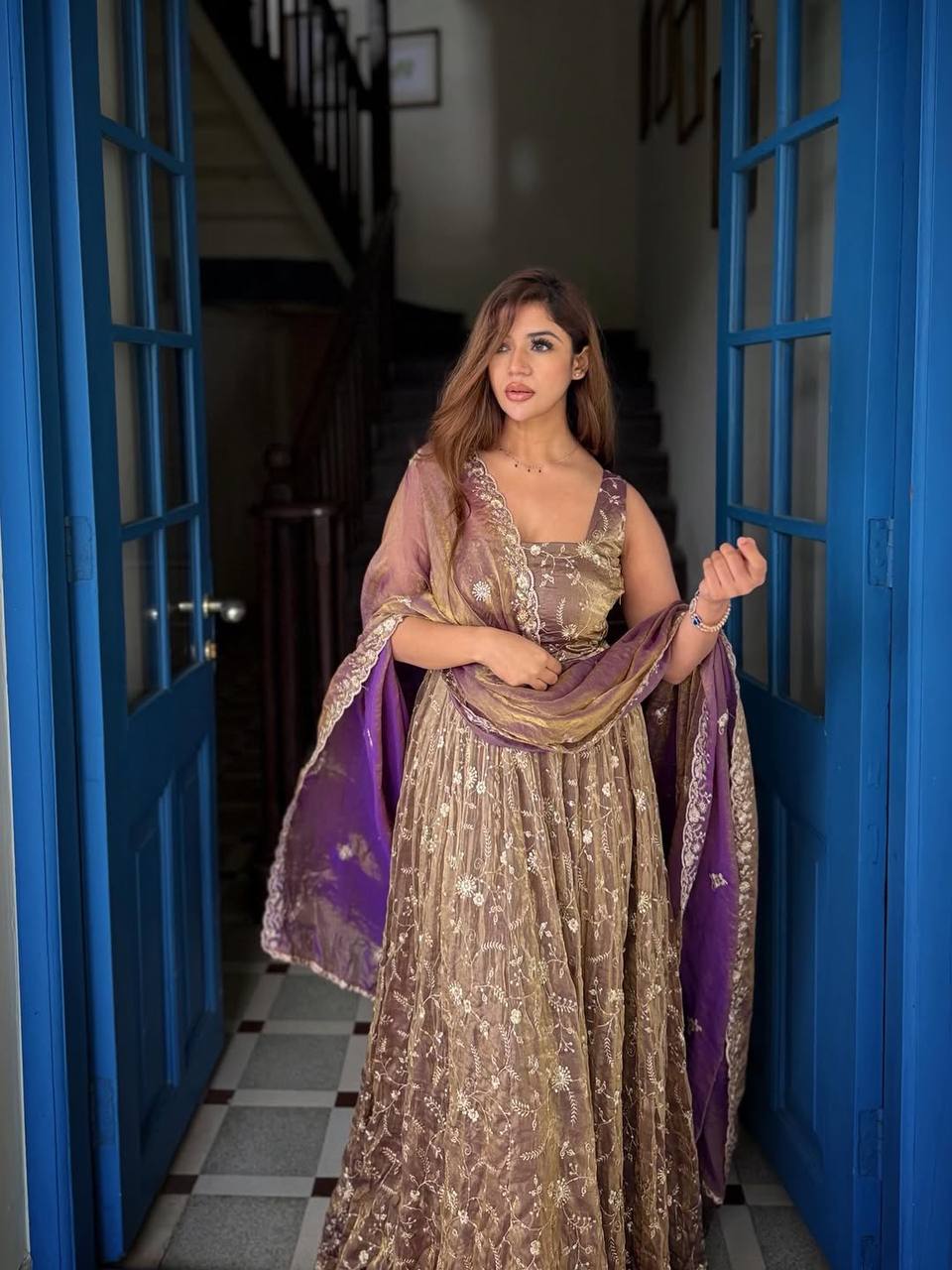 SANAM MOCHA ELEGANCE ANARKALI SUIT SET