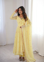 Sunlit Yellow Embroidery Anarkali Suit Set