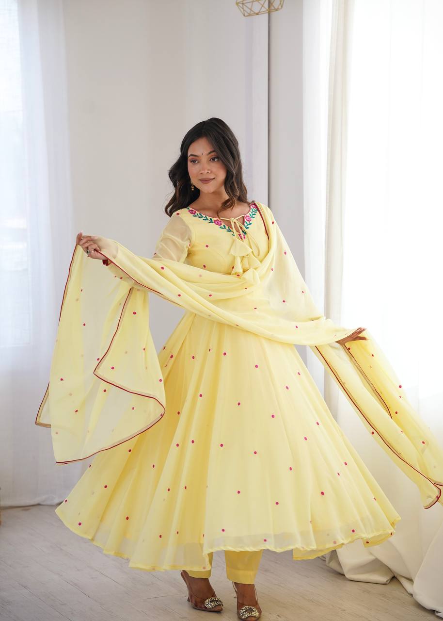 Sunlit Yellow Embroidery Anarkali Suit Set