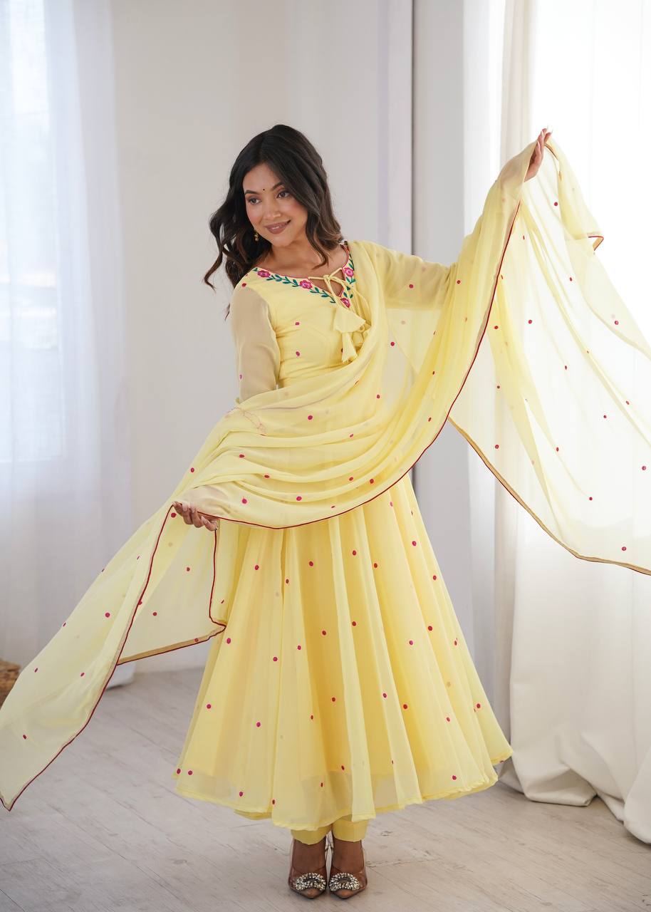 Sunlit Yellow Embroidery Anarkali Suit Set
