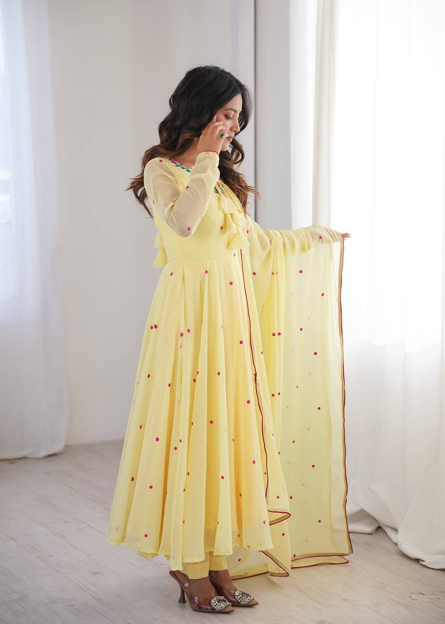 Sunlit Yellow Embroidery Anarkali Suit Set