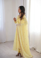 Sunlit Yellow Embroidery Anarkali Suit Set