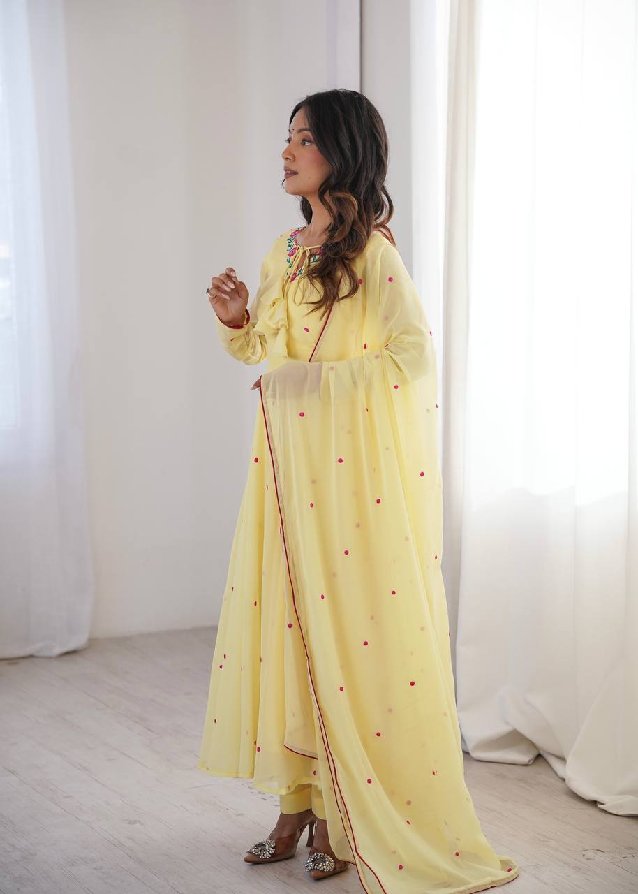 Sunlit Yellow Embroidery Anarkali Suit Set