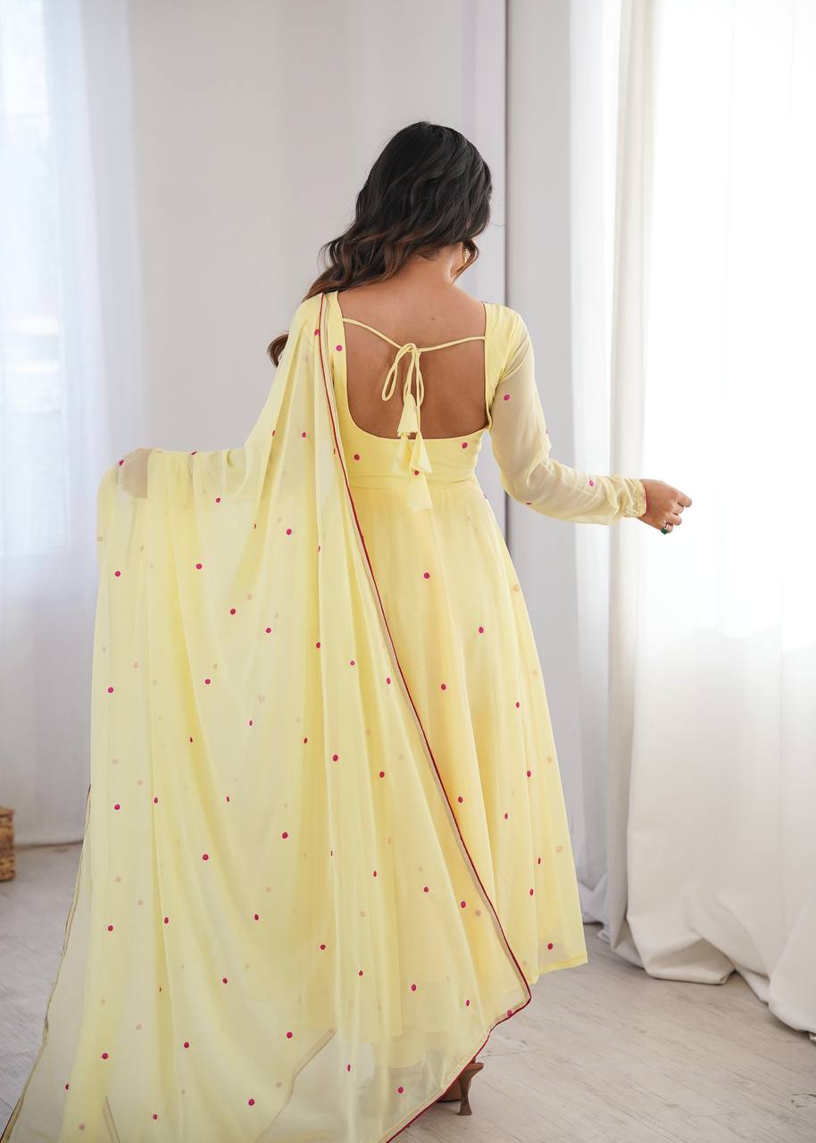 Sunlit Yellow Embroidery Anarkali Suit Set
