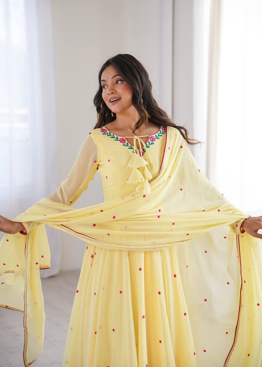 Sunlit Yellow Embroidery Anarkali Suit Set