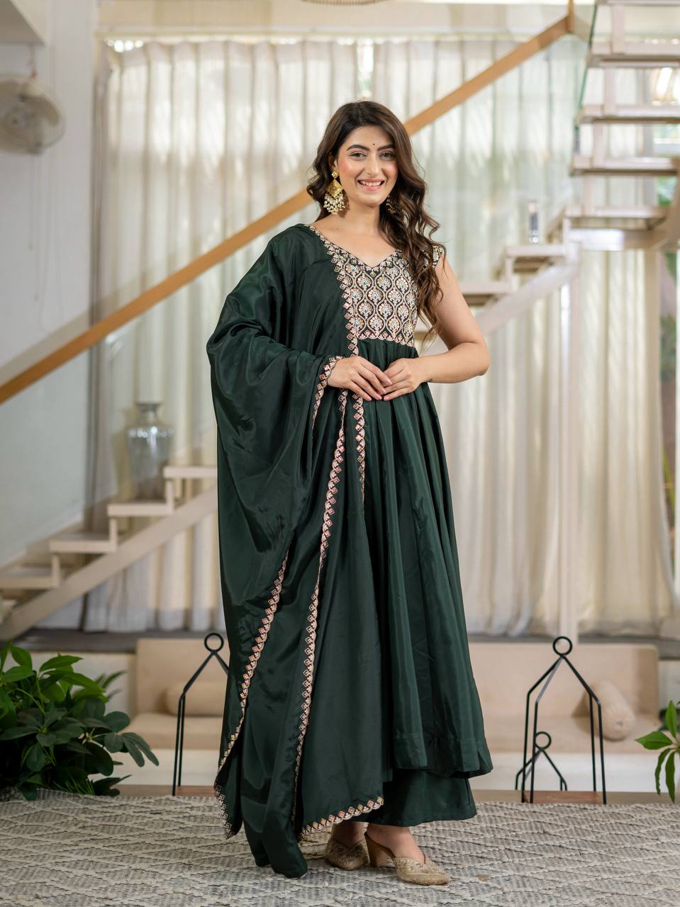 Zarifa Green Anarkali Suit Set