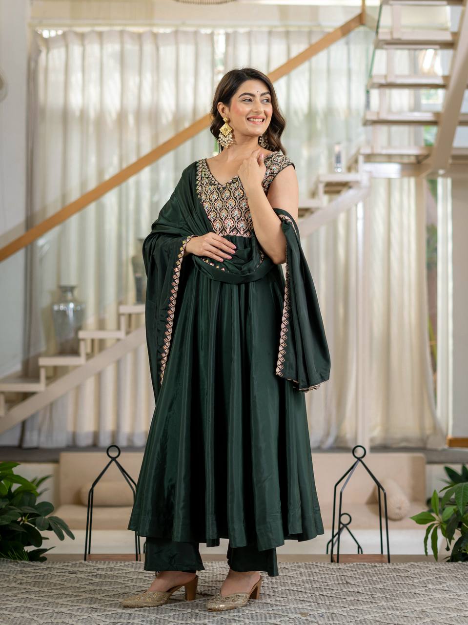 Zarifa Green Anarkali Suit Set