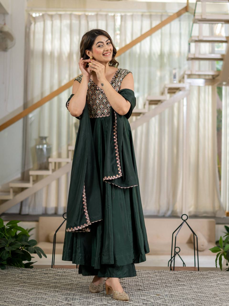 Zarifa Green Anarkali Suit Set