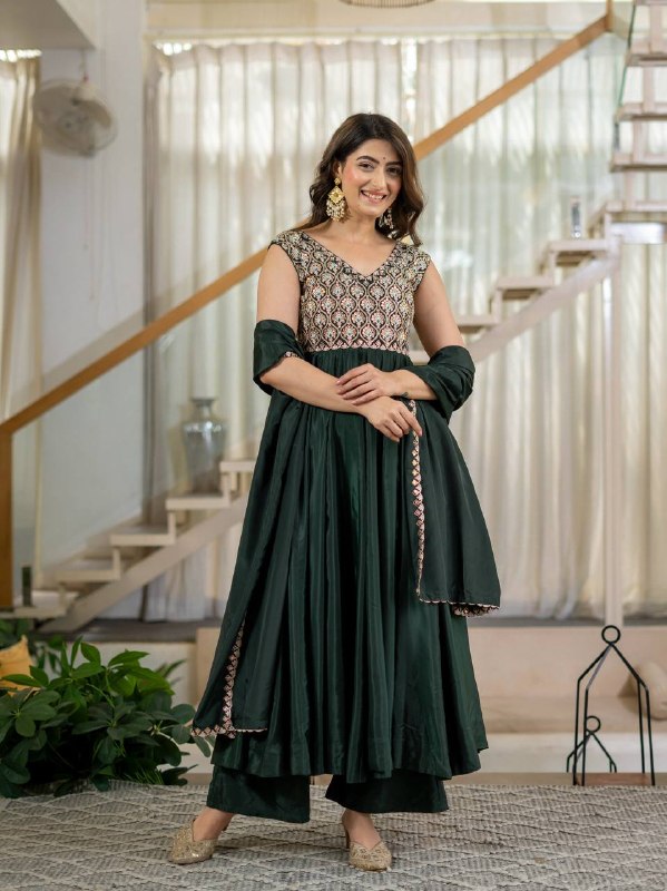 Zarifa Green Anarkali Suit Set