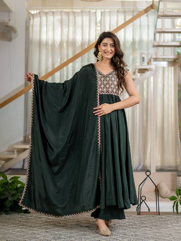 Zarifa Green Anarkali Suit Set