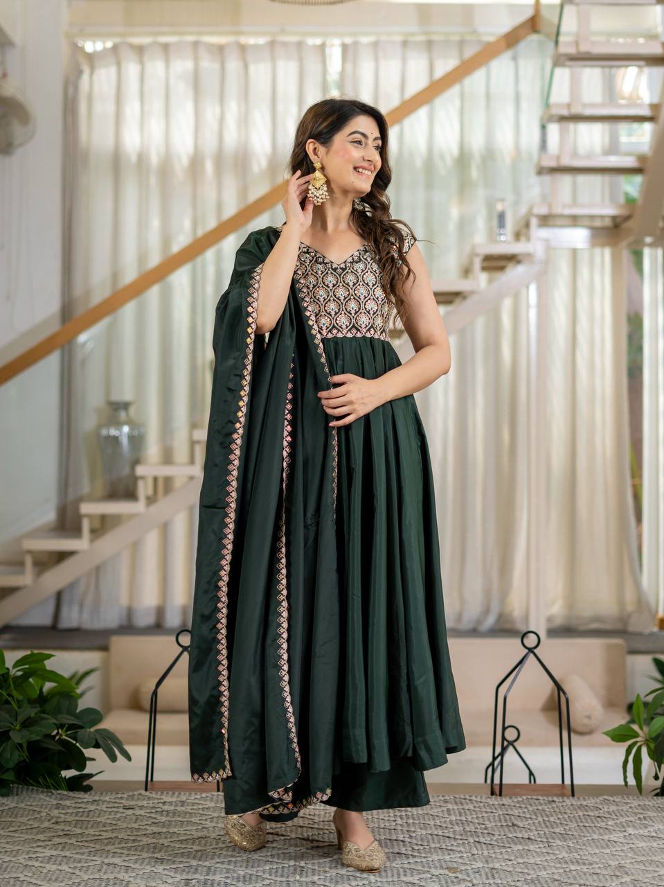 Zarifa Green Anarkali Suit Set