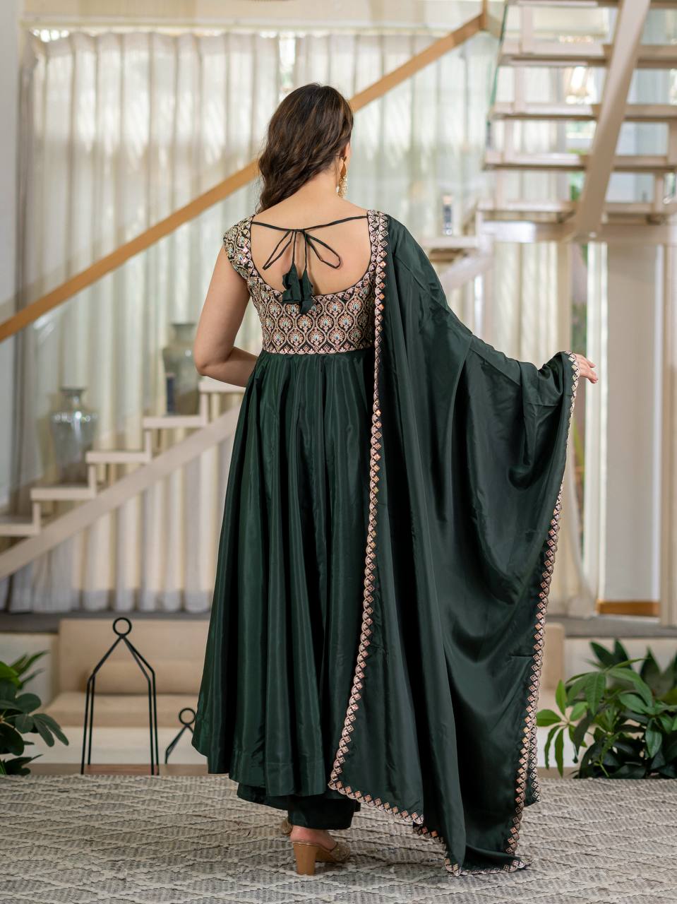 Zarifa Green Anarkali Suit Set