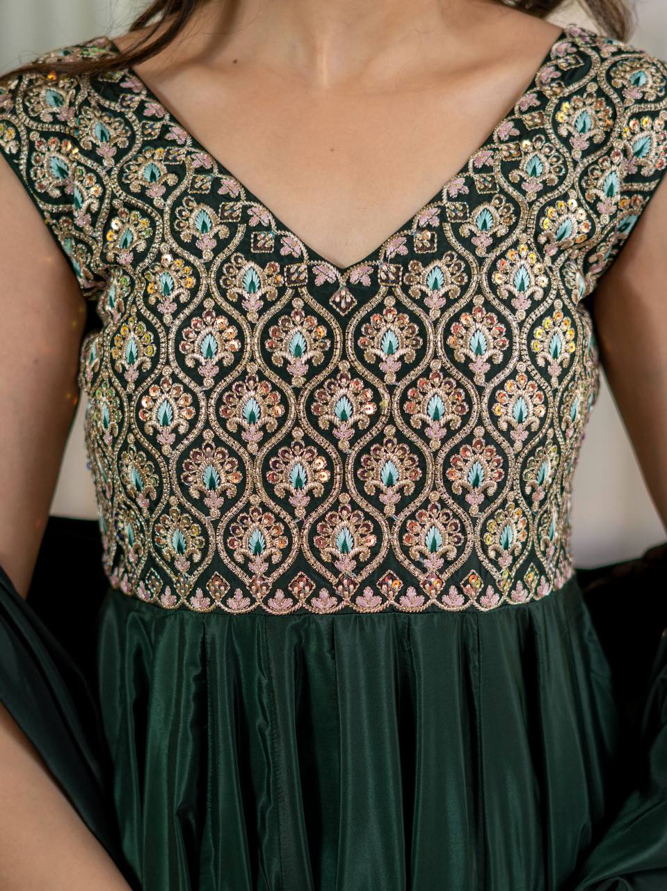 Zarifa Green Anarkali Suit Set