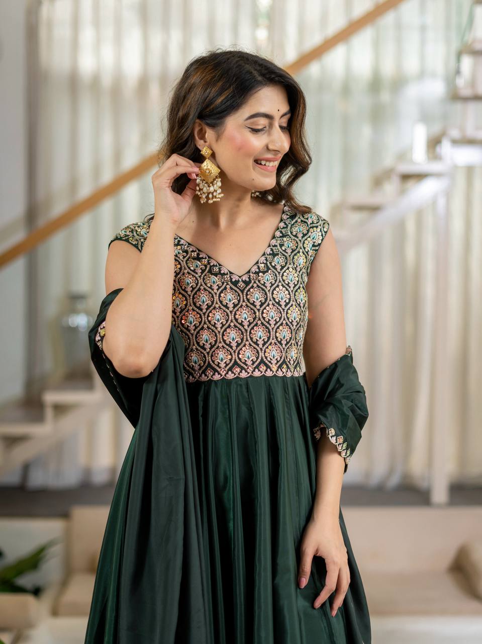 Zarifa Green Anarkali Suit Set