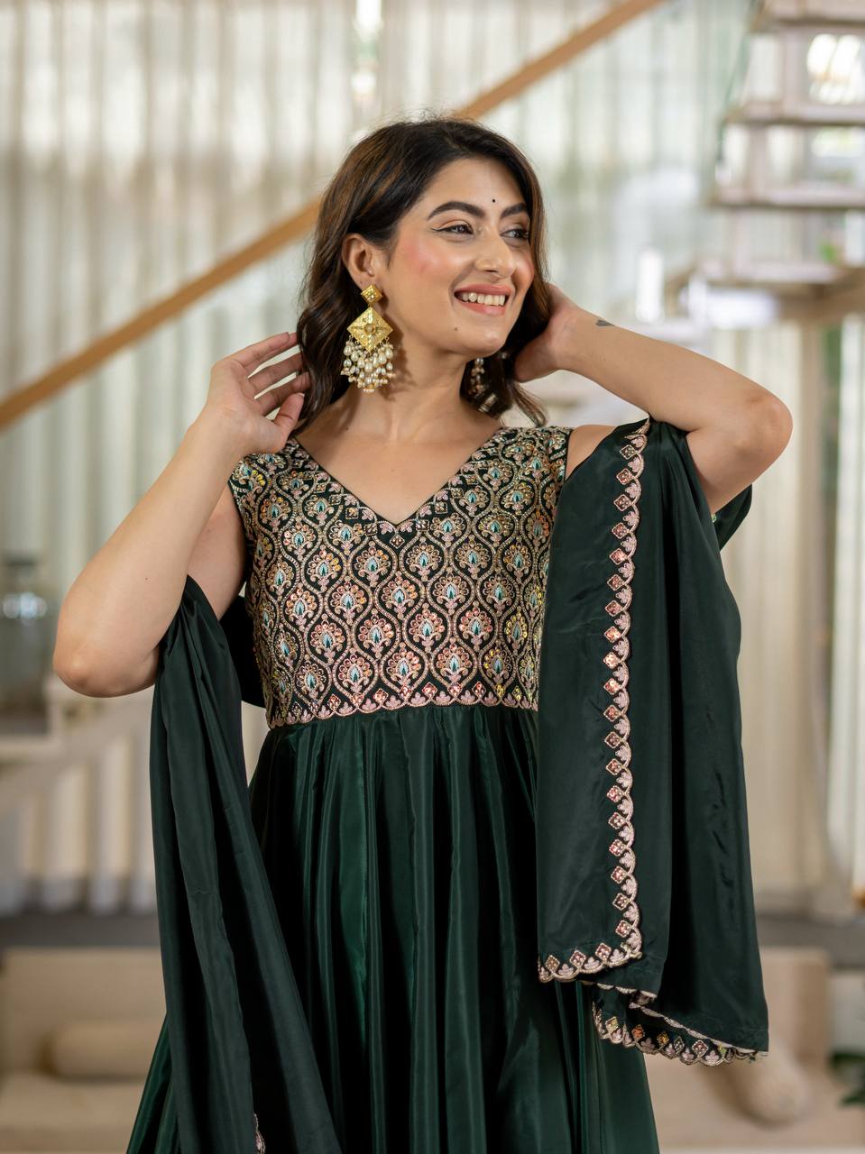 Zarifa Green Anarkali Suit Set