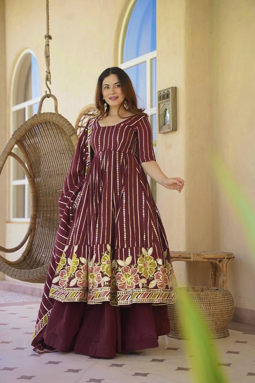 Imperial Maroon Heritage Anarkali Suit Set