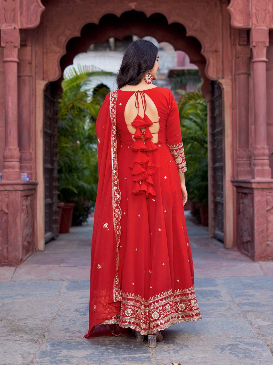 Zyrenza Red Celestique Anarkali Suit Set