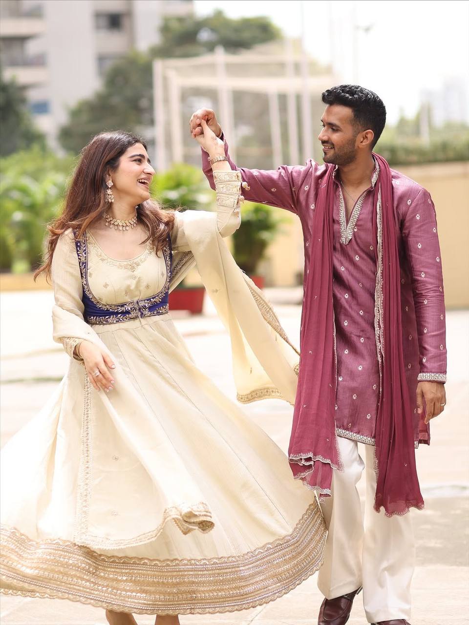 Dilbar Cream Anarkali And Koti Suit Set