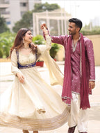 Dilbar Cream Anarkali And Koti Suit Set