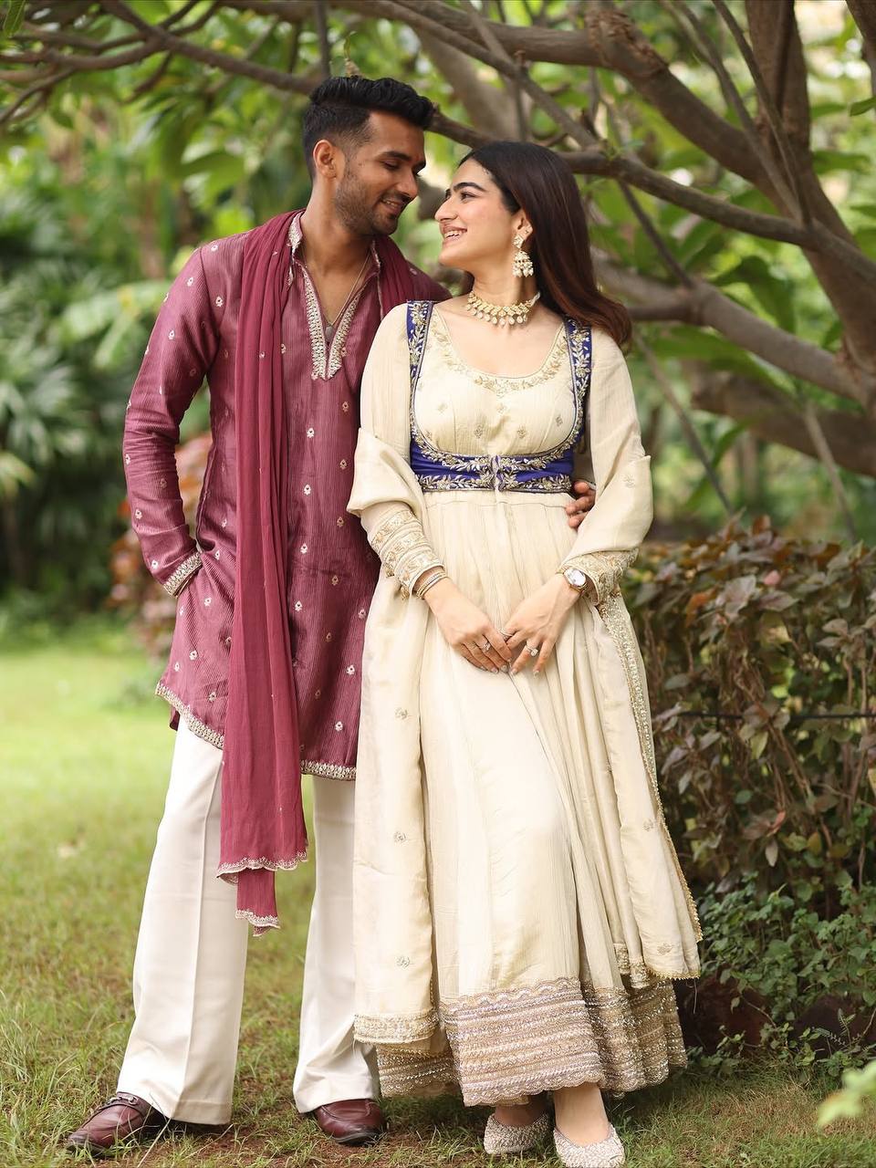 Dilbar Cream Anarkali And Koti Suit Set