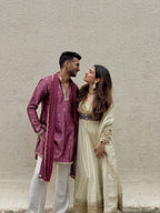 Dilbar Cream Anarkali And Koti Suit Set