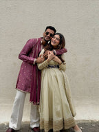 Dilbar Cream Anarkali And Koti Suit Set