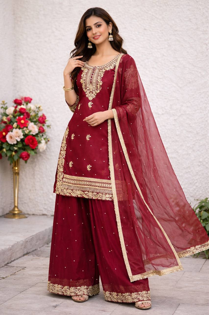 Avika Classic Wine Suit Set