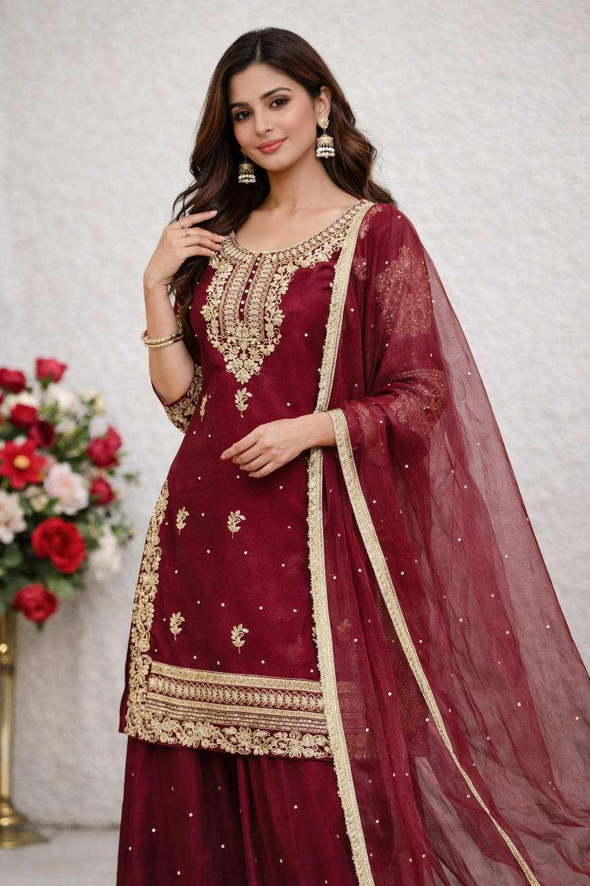 Avika Classic Wine Suit Set