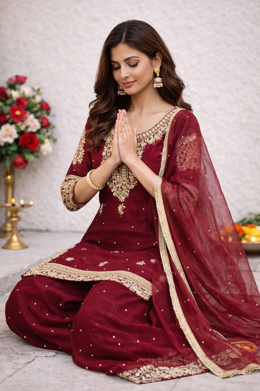 Avika Classic Wine Suit Set