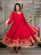 Aabroo Royal Red Anarkali Suit Set