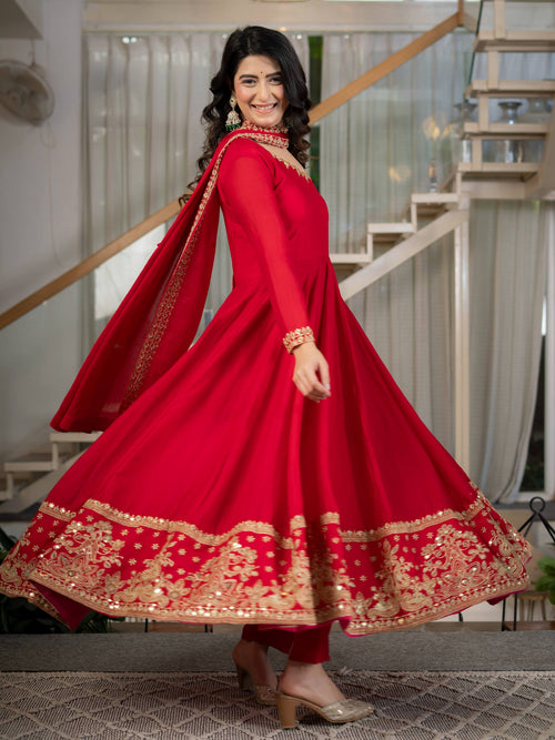 Aabroo Royal Red Anarkali Suit Set