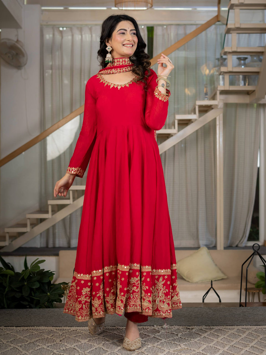 Aabroo Royal Red Anarkali Suit Set