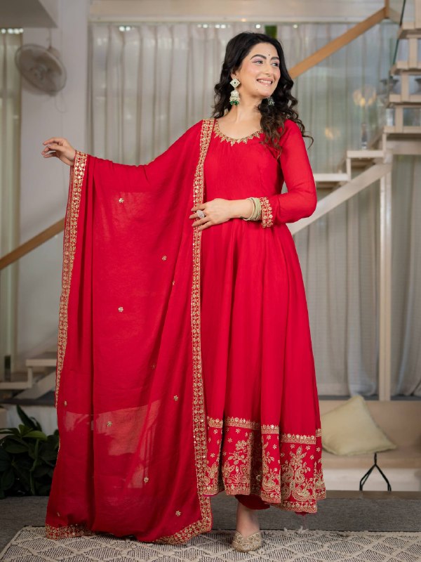Aabroo Royal Red Anarkali Suit Set