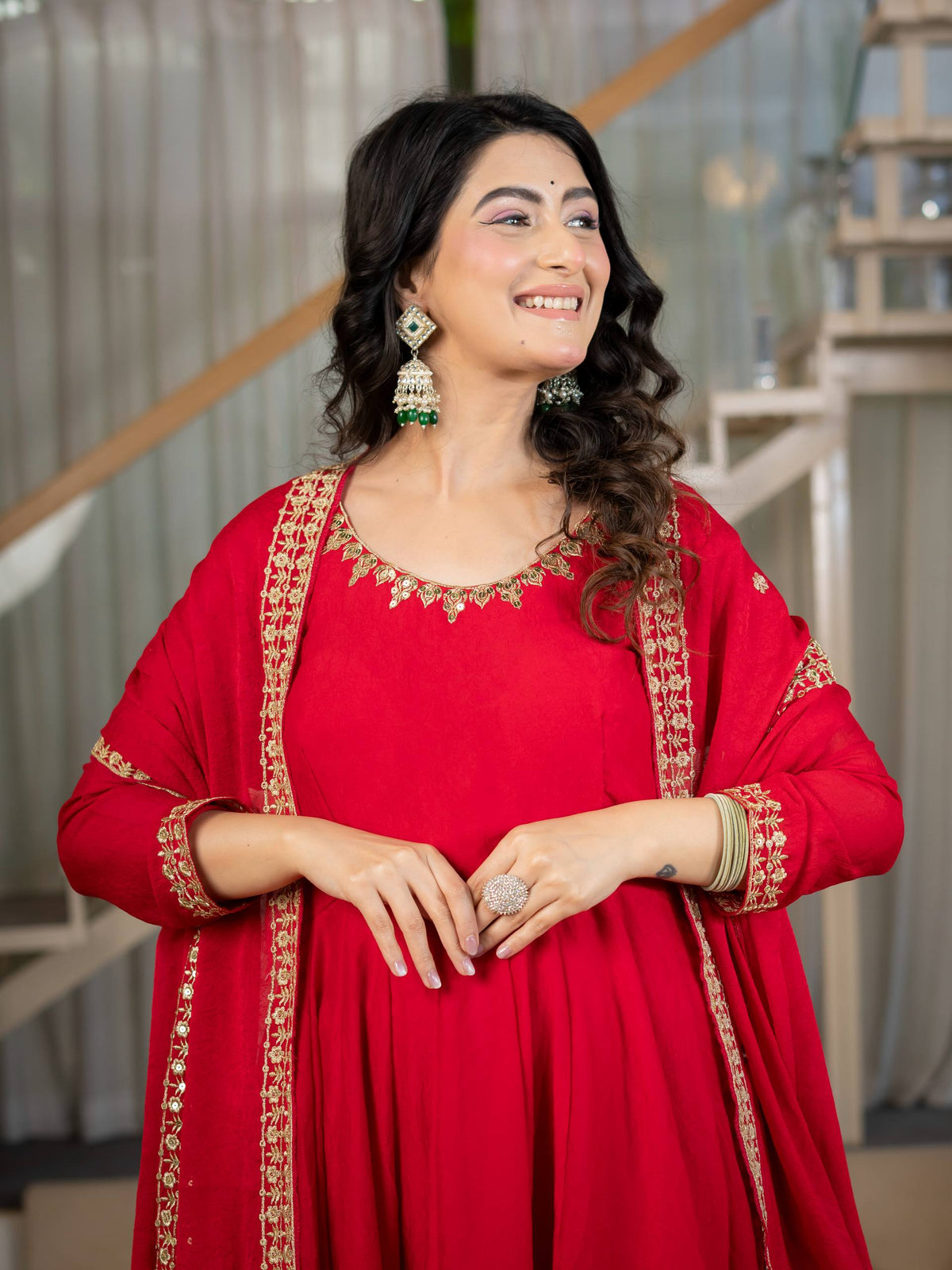 Aabroo Royal Red Anarkali Suit Set