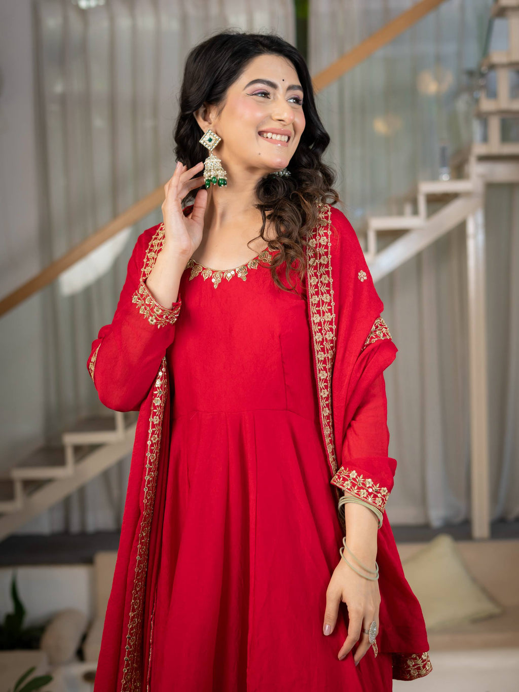 Aabroo Royal Red Anarkali Suit Set