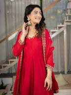 Aabroo Royal Red Anarkali Suit Set