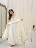 Delicate White Faux Georgette Suit Set