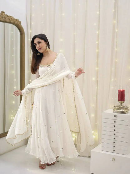 Delicate White Faux Georgette Suit Set