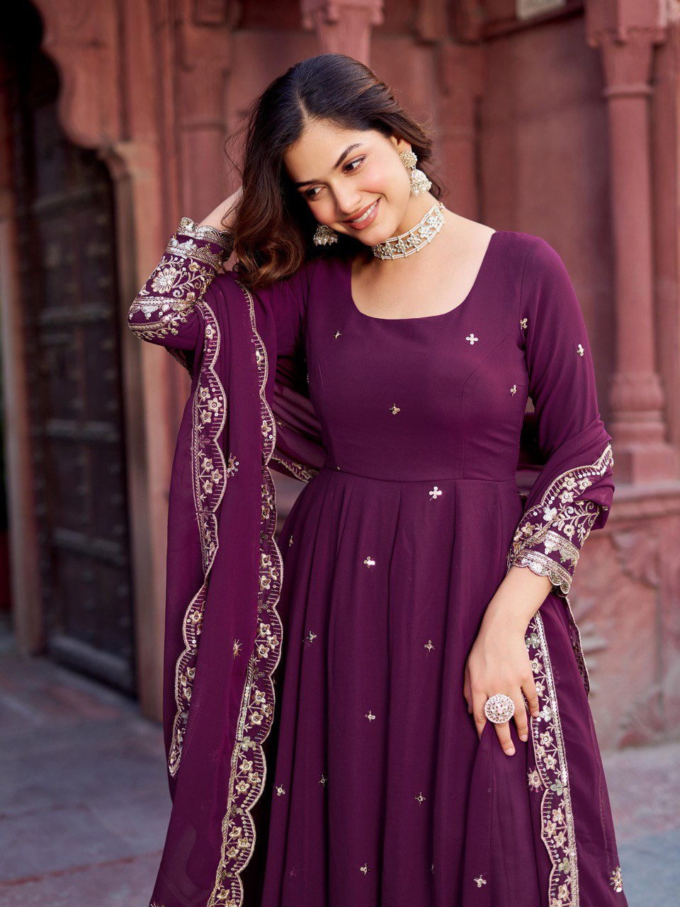 Majestic Wine Anarkali Suit Set