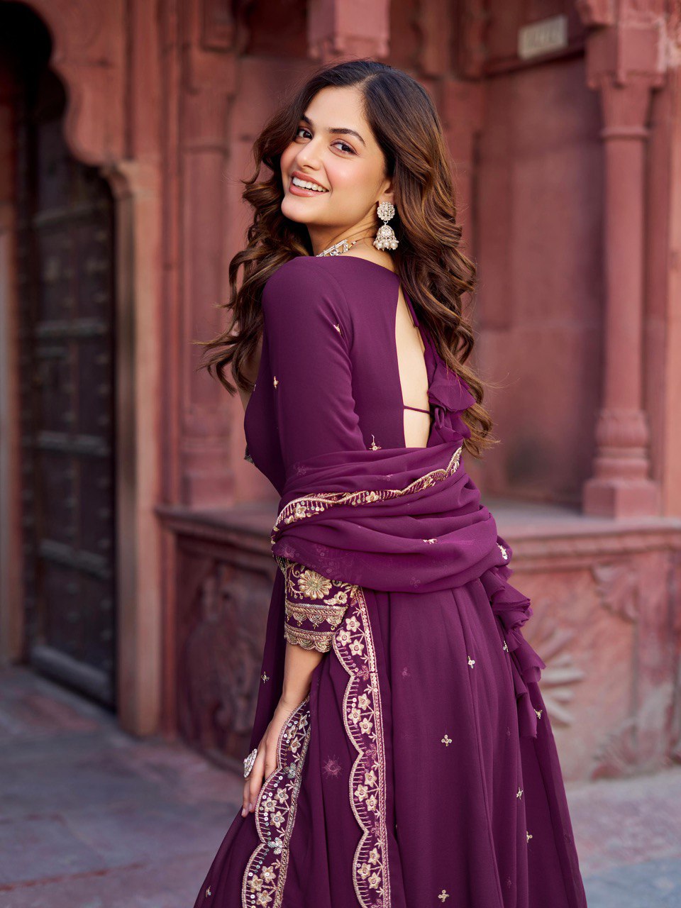 Majestic Wine Anarkali Suit Set