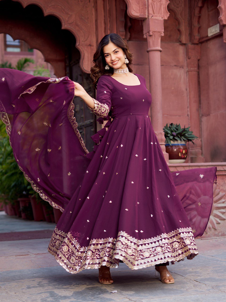 Majestic Wine Anarkali Suit Set