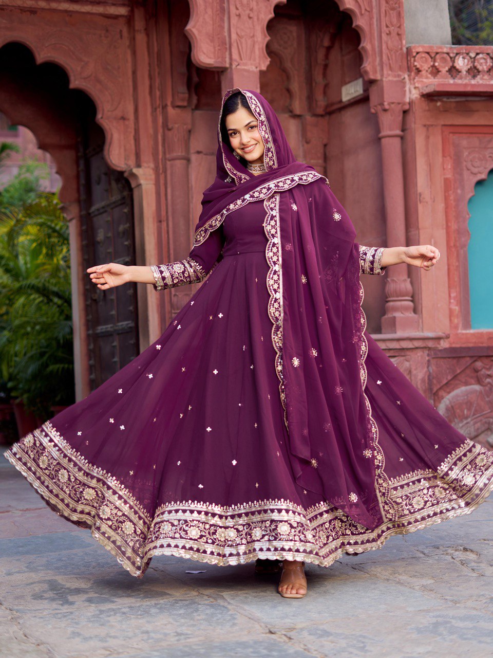 Majestic Wine Anarkali Suit Set