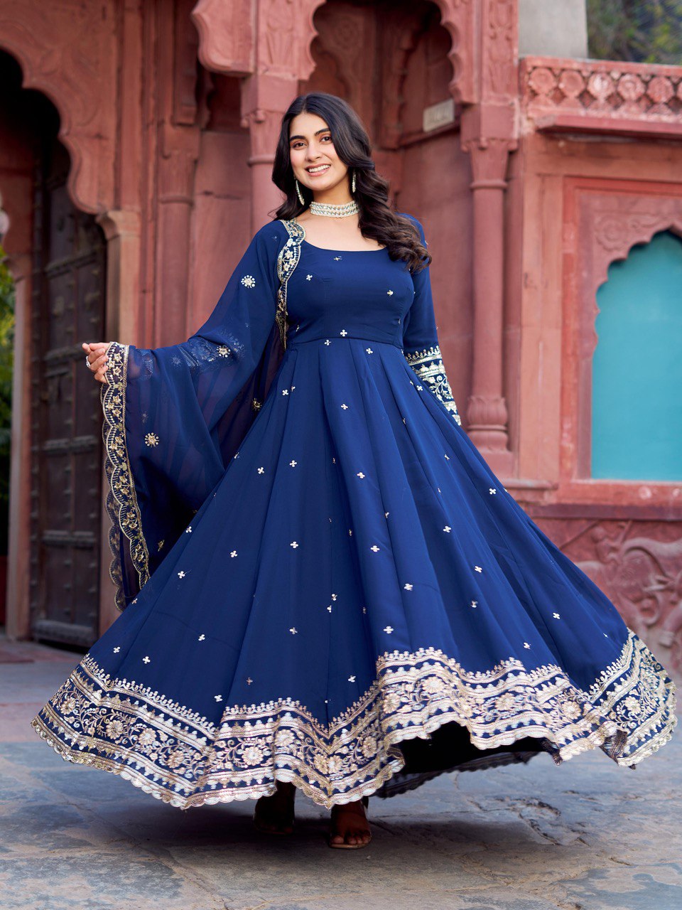 Royal Sapphire Anarkali Suit Set