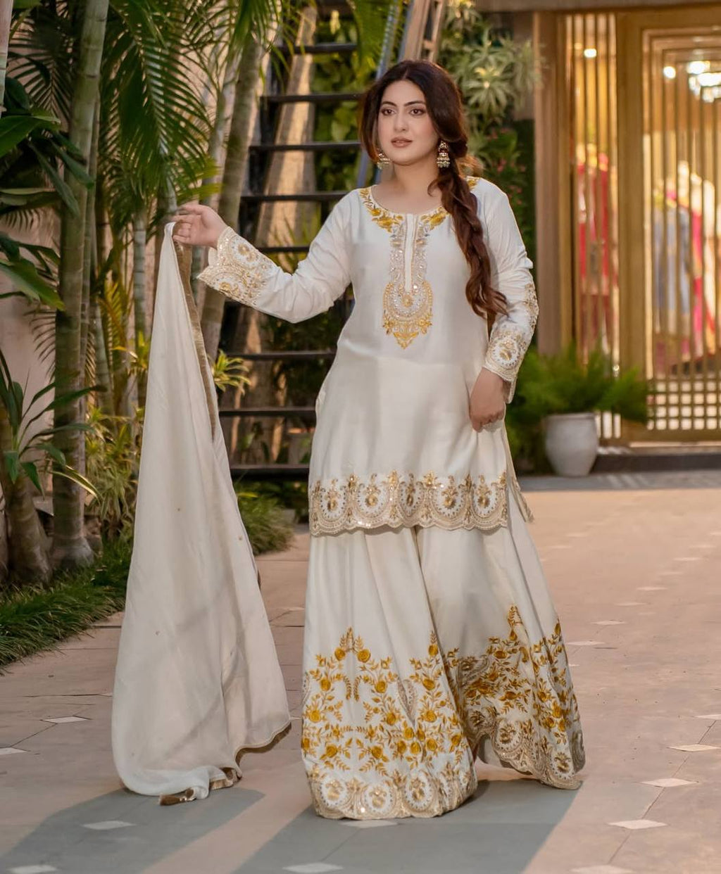 YANIKA WHITE AND GOLDEN SUIT SET