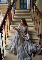 MRUNAL GREY AND GOLDAN SHADOW ANARKALI SUIT SET